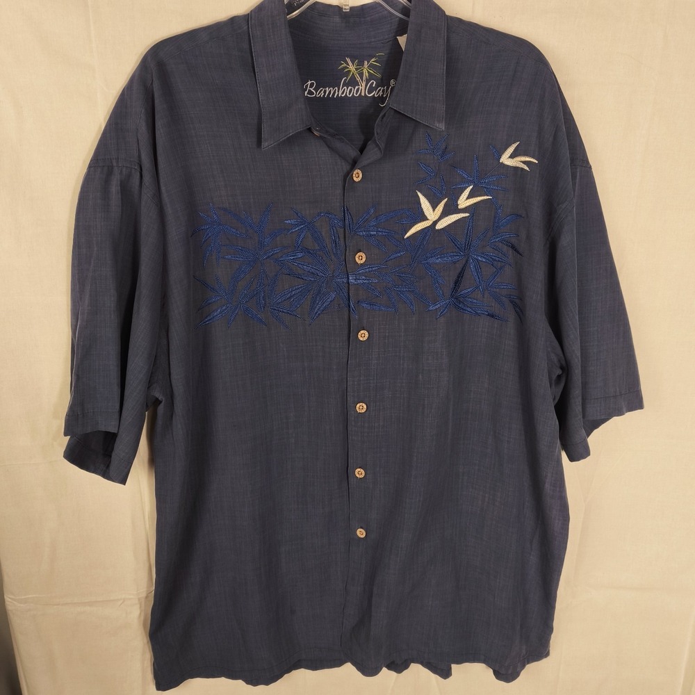 Bamboo Cay Silk Blend Hawaiian Shirt‎ Mens XL Blue Embroidered Tropical